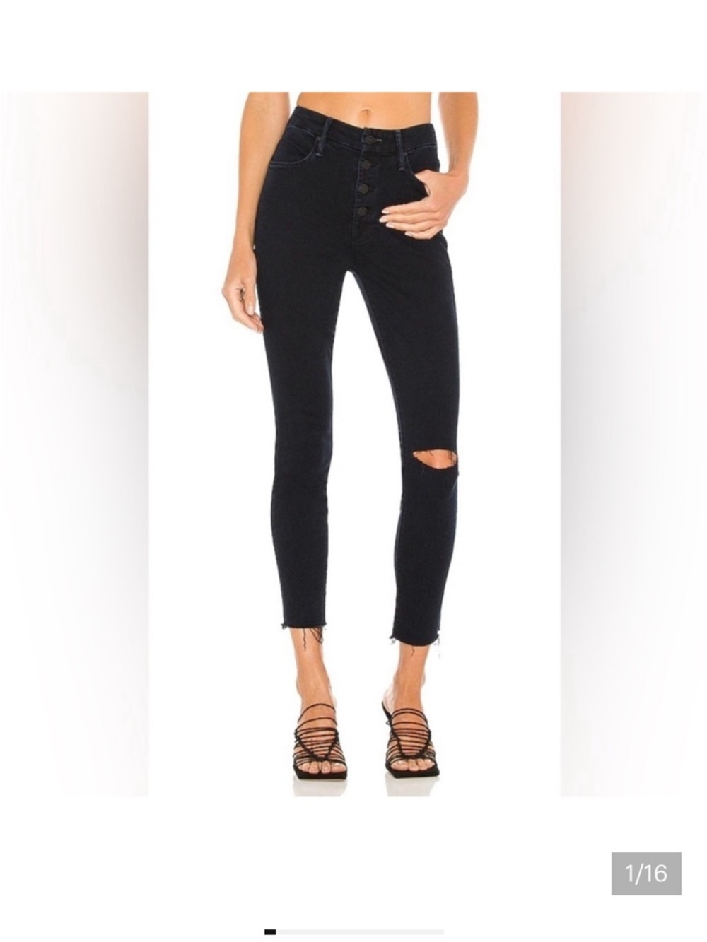 MOTHER Black High-Rise Skinny Jeans with Knee Cut